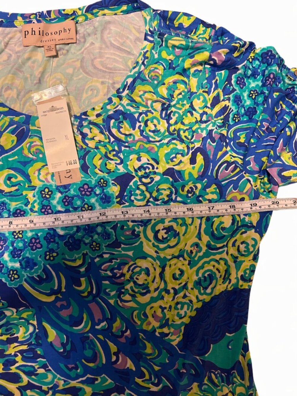 Philosophy Aqua Peacock Print Dress Knee Length S M L XL NWT - Picture 9 of 9